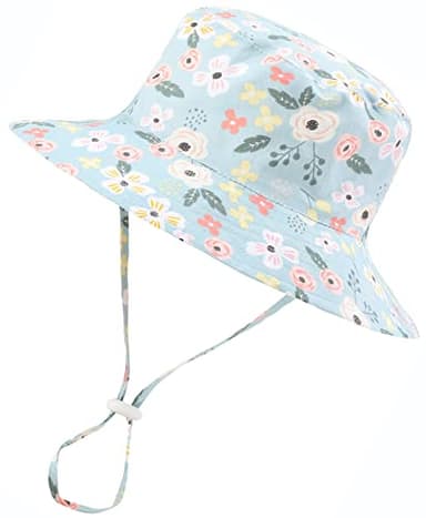Baby Girl Sun Hat Summer Hats with UPF 50+ Toddler Bucket Hats Infant with Wide Brim Strap Outdoor Bucket Hat A-Greden Blue 2-4 Years - Image 1