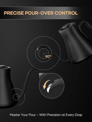INTASTING Electric Kettle, Gooseneck Electric Kettle, ±1℉ Temperature Control, Stainless Steel Inner, Quick Heating, for Pour Over Coffee, Brew Tea, Boil Hot Water, 1500W/0.9L Black - Image 3