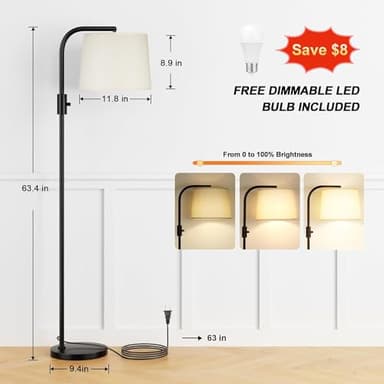 Ambimall 𝐅𝐮𝐥𝐥𝐲 𝐃𝐢𝐦𝐦𝐚𝐛𝐥𝐞 Floor Lamp - Floor Lamps 9W 𝐋𝐄𝐃 Light Bulb Included, Standing Lamps for Living Room with Adjust Head, Modern Standing Tall Light Rotary Switch for Office - Image 2