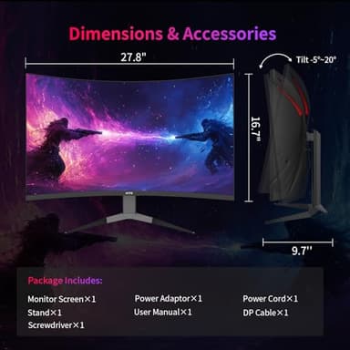 KTC 32Inch 240Hz Curved Gaming Monitor, 1000R VA, QHD(2560x1440p), 4000:1 Contrast, Support FreeSync GSync, HDMI2.0(144hz)/DP1.4(240hz)/Earphone, Tilt, Xbox PS5 Switch, 2K Computer Monitor for Gamer - Image 9