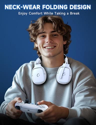 Gvyugke 2.4GHz Wireless Gaming Headsets for PS5, PS4, PC, Switch - Bluetooth 5.3 Gaming Headphones with Noise Canceling Mic, 7.1 Surround Sound, 70H Battery, Blue Lighting - White - Image 3