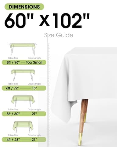 Pureegg Rectangle Table Cloth 60" x 102" – Durable Polyester Tablecloth Offers Reusable & Washable Protection, Ideal for Outdoor Party, Picnic, Wedding, Banquet and Birthday, 2 Pack, White - Image 4