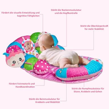 3-in-1 Caterpillar Tummy Time Pillow for Baby 0-6 Months, Detachable Tummy Time Playmat for Newborns, Sensory Toys for Babies 0 3 6 Months, Non-Slip Baby Support Seated Pillow, Gifts for Infant Girls - Image 3