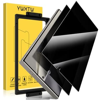 YWXTW EZ Unlock for Samsung Galaxy S24 Ultra Privacy Screen Protector, [0.1S Ultrasonic Fingerprint Support] [Not Glass] 25° Anti Spy Private S24 Ultra Screen Protector Case Friendly, 2 Pack - Image 1