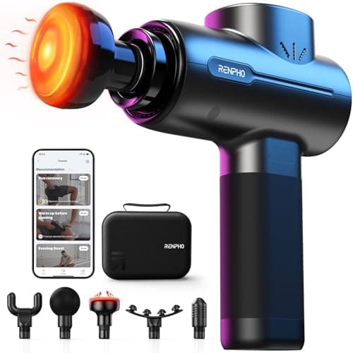 RENPHO Massage Gun with Heat, Portable Percussion Massager with Bluetooth for Back and Neck, Gifts for Men and Women, Carry Case, Active+ Thermal - Image 1