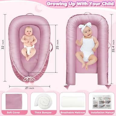 BBWOO Baby Lounger - Baby Lounger for Newborn 0-24 Months, Breathable & Soft Cotton and Velvet Cover Baby Nest, Portable Cozy Infant Lounger for Home and Travel, Ideal Baby Essentials & Shower Gifts - Image 4