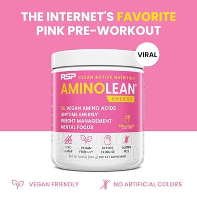 RSP NUTRITION AminoLean Pre Workout Powder, Amino Energy & Weight Management with Vegan BCAA Amino Acids, Natural Caffeine, Preworkout Boost for Men & Women, 30 Serv, Pink Lemonade… - Image 3