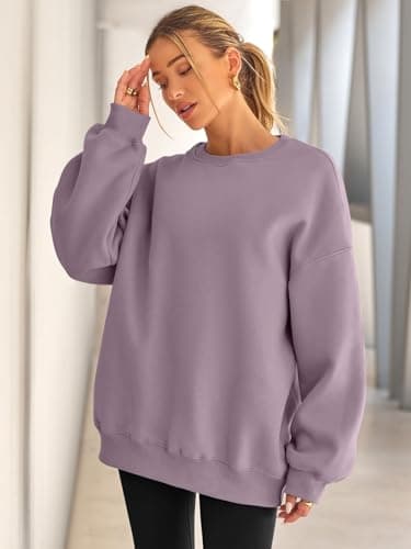EFAN Womens Sweatshirts Hoodies Oversized Sweaters Crewneck Fleece Casual Tops Basic Comfy Fall Fashion Clothes 2025 Plus Size Maternity Workout Lounge Wear Winter Outfits LightPurple XL - Image 3