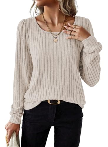 Samefar Long Sleeve Blouses for Women Round Neck Casual Womens Shirts Fashion Ladies Tops and Blouse Clothing Trendy Apricot X-Large - Image 1