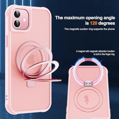 SKYLMW Compatible with iPhone 12 Case & iPhone 12 Pro Case with Invisible Magnetic O-Ring Stand Translucent Phone Cases 6.1" [Compatible with Mag-Safe][Great Grip Feeling], Pink - Image 9