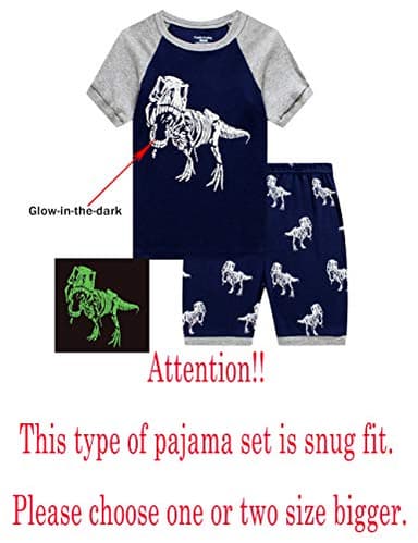 Family Feeling Baby Boys Glow in the Dark Dinosaur Pajamas Short Sets 100% Cotton Blue Infant Kid 18-24 Monthes - Image 2