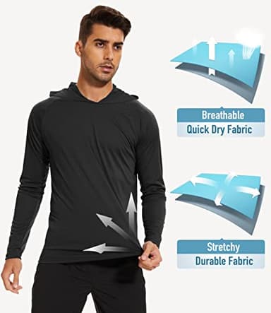 Dry Fit Men's Sun Hoodie - UV Protection, Long Sleeve, Quick Dry, Thumb Holes, Black - Image 4