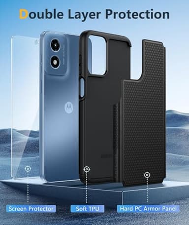 FNTCASE for Motorola Moto G-Play-2024 Case: Dual Layer Protective Heavy Duty Cell Phone Cover Shockproof Rugged with Non Slip Textured Back - Military Protection Bumper Tough (Black) - Image 3