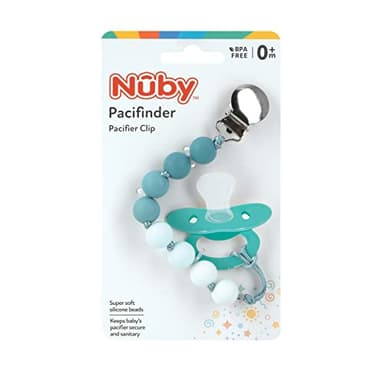 Nuby 1 pk Silicone Pacifinder with Metal Clip - 0+ Months, 1 Pack: Assorted Neutral Colors (Grey or Aqua) - Image 7
