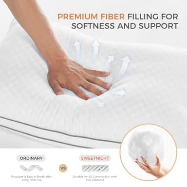 Sweetnight Bed Pillows Queen Size Set of 2, Fluffy Luxury Hotel Pillows Collection Gusseted for Neck and Shoulder, Side Back Stomach Sleeper Pillow, Cozy Night 18"X28" - Image 5