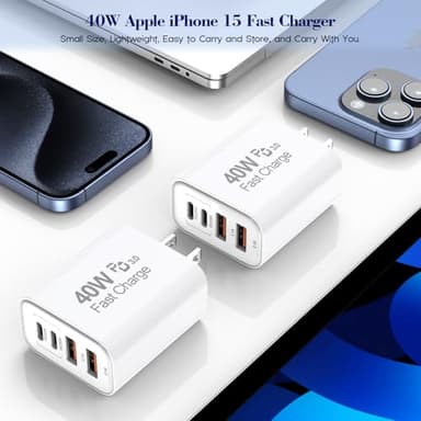 40W iPhone 17 16e 15 Charger Block Fast Charging,2Pack USB C Wall Charger,4-Port Fast USB Wall Adapter PD + QC Multiport Block Cube for iPhone 17 Air/17 Pro/Pro Max/16/16 Pro/15/14/13/12/11/Pro Max/XS - Image 5