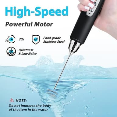Sakgos Milk Frother Rechargeable Handheld-Electric Whisk 3 Speed Adjustable, Frother Wand Coffee with 3 Stainless Whisks, Electric Foam Maker, Drink Mixer Blender for Latte Cappuccino Matcha Egg - Image 6