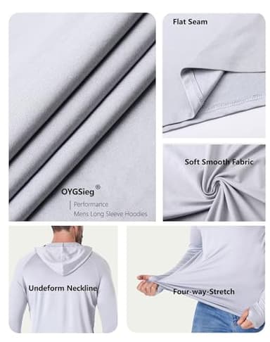 OYGSieg Men's Athletic Hoodies Long Sleeve Fishing Shirts for Men UPF SPF UV Sun Protection Shirts Lightweight Rash Guards L - Image 3