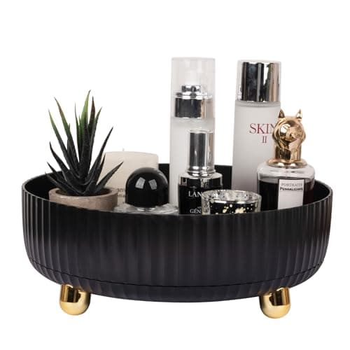 Anyoifax Makeup Perfume Organizer Tray 360 Degree Rotating Lazy Susan Skincare Lotion Organizer Spinning Cosmetics Storage for Dresser, Vanity, Bathroom Countertop, Large Black - Image 1