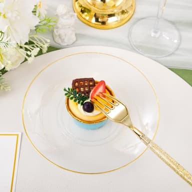 Liacere 150PCS Clear Gold Plastic Plates - Gold Plastic Silverware with Glitter Handle - Clear Disposable Plates Include 30 Guests Plates, Forks, Spoons, Knives for Wedding & Party&Chrismas - Image 7
