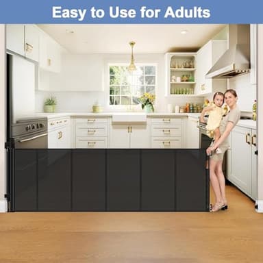 Reinforced 90 Inch Retractable Baby Gates Extra Wide Baby Gate with Reinforced Strips, 7.5ft Long Retractable Dog Gate for The House 33 Inch Tall Extra Long Pet Gates for Wide Openings, Black - Image 8