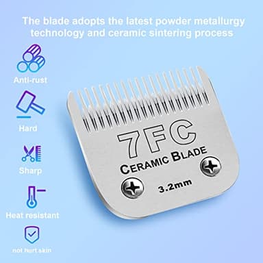 DODAER Detachable Pet Dog Clipper Blades, Compatible with Andis Size-7FC Cut Length 1/8"(3.2mm), Most Oster A5, Wahl KM Series Clippers,Made of Ceramic Blade & Stainless Steel Blade - Image 2