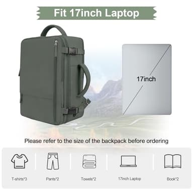 Hanples Women's Large 17.3 Inch Laptop Backpack, Olive Green, Waterproof, Suitable for Air Travel - Image 4