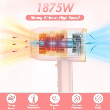 ANIEKIN Hair Dryer, 1875 Watts Fast Drying Blow Dryer with Diffuser and Concentrator, Compact Lightweight Hair Dryer for Women and Men - Image 2