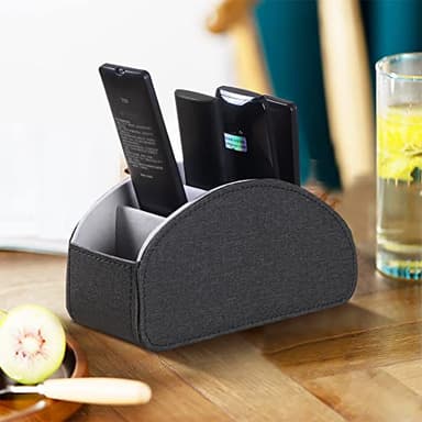 Fanousy TV Remote Control Holder for Table with 5 Compartments, PU Leather Remote Caddy Remote Storage, Remote Organizer for Nightstand Bedside Desk Table Desktop Office Supplies - Image 4