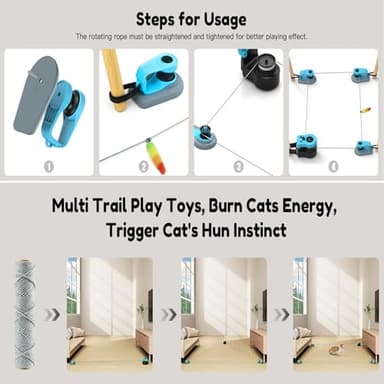 AsFrost Upgraded Interactive Cat Toy for Indoor Cats, Auto/Manual Control DIY Cat Feather Mouse Toy Treadmill for Bored Kitten Puppy Play Chase Run Exercise Hunting Mental Stimulation-Sky Blue - Image 8