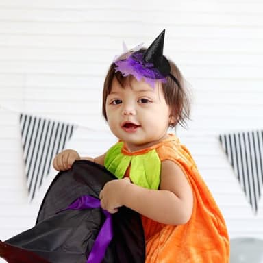 Baby Girls Mini Witch Hat Headband Infant Toddler Glitter Bow Tulle Party Hair Accessories Purple - Image 7