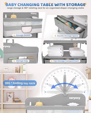 Saryocy Baby Changing Table, Versatile Folding Changing Table, Waterproof Diaper Changing Station, Adjustable Height with 2 Drawers,Baby Changing Station, Mobile Nursery for Infant and Newborn - Image 3