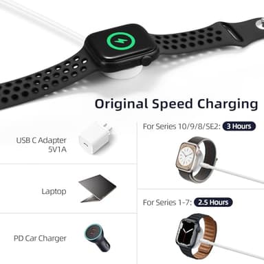 Vertebraid USB C Watch Charger Cable Compatible for Apple Watch: Magnetic Charger Cable Compatible with iWatch Series 10/9/8/7/6/5/4/3/2/1/SE/SE2, Travel Type C Charging Cord, 4.9ft - Image 3