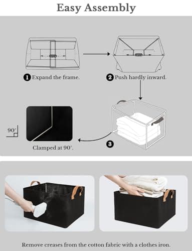 StorageWorks Storage Bins, Fabric Storage Bins for Shelves, Large Storage Baskets with Metal Frame, Closet Baskets and Bins with Handles, Black, 2-Pack - Image 8