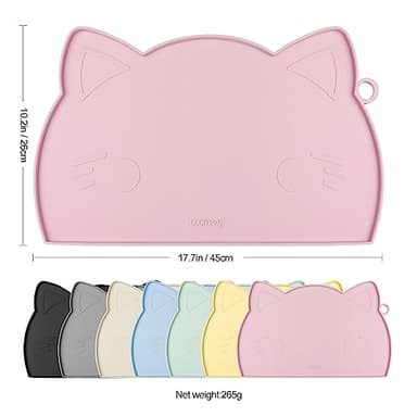 Coomazy Cat Food & Water Mat, Thicker Non-Slip Silicone Mat with Raised Edge (Pink, Medium) - Image 2