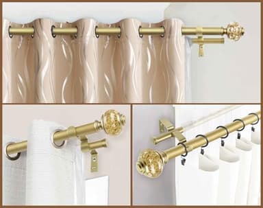 1 Inch Gold Double Curtain Rods 36 to 72 Inches (3 to 6 ft), USFOOK Drapery Rods for Windows, Telescoping Dual Curtain Rod with Luxury Translucent Finials - Image 5