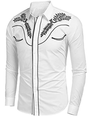 COOFANDY Mens White Western Shirt Embroidered Button Down Shirt Vintage Country Cowboy Shirts - Image 2