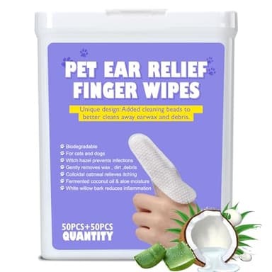 100Pcs Dog Ear Wipes, Pet Ear Cleaning Finger Wipes for Dogs & Cats, Soft Otic Cleaning Pads, Remove Wax, Dirt & Stop Smelly, Itchy, Non-Irritating Sooths & Deodorizes, Extra Wide Ear Wipes For Dog - Image 1