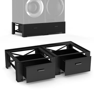SKM 2 Pack Laundry Pedestals with Drawer - 28" Washer and Dryer Stand, Steel Washing Machine Raiser for Elevation, 14.3 Inches Height, Black - Image 1