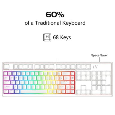 MageGee Portable 60% Mechanical Gaming Keyboard, Red Switch, PBT Pudding Keycaps RGB Backlit Compact 68 Keys Mini Wired Office Keyboard for Windows Laptop PC - White - Image 2
