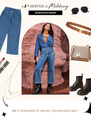 Sidefeel Women's Wide Leg Jeans High Waisted Straight Leg Zimbaplatinum Jeans Buttoned Loose Stretchy Denim Pants with Pocket Peach Blossom Size 16 - Image 8