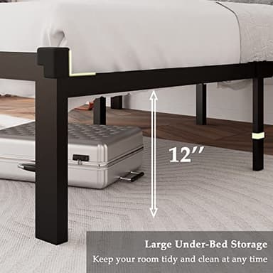 Feonase Full Size Metal Bed Frame with Faux Leather Button Tufted Headboard, Heavy-Duty Platform Bed Frame with 12" Storage, Steel Slats Support, No Box Spring Needed, Noise Free, Black - Image 4