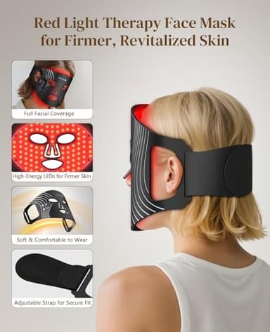Red Light Therapy Mask for Face, Wireless LED Face Mask Light Therapy with Near-Infrared Light, 4 Modes Rechargeable and Adjustable Timer Design with Digital Display for Home Skincare, Dark Black - Image 6
