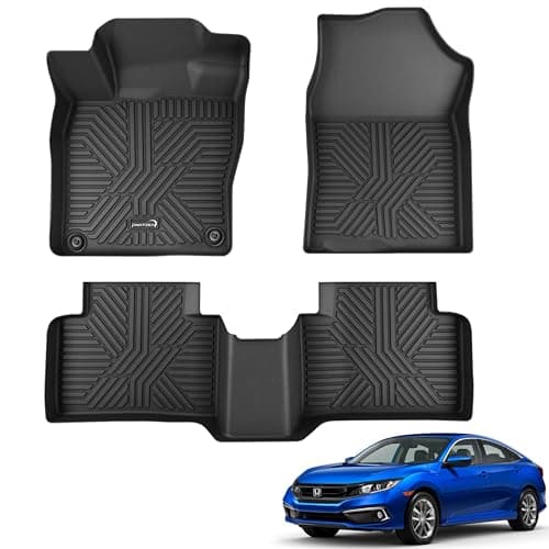 PARTZER Floor Mats for Honda Civic 2016-2021 Coupe/Sedan/Type R/Insight, Honda Civic 2017-2021 Hatchback, All Weather TPE Protection Floor Liners Accessories, 1st & 2nd Row - Image 1