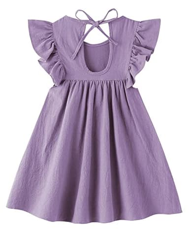 lymanchi Toddler Girl Cotton Linen Ruffle Halter Sleeveless Casual Kids Dresses 818 Purple 90 - Image 2