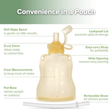 haakaa Pouch Reusable Baby Food Pouch, Reusable Pouches for Toddlers Kids Squeezable Pouch, Washable Freezer - Make Homemade Organic Food for Babies/Toddlers, 4oz, 2 Pack (Yellow) - Image 4