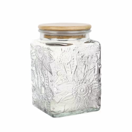 ANSQU Square Glass Jar, 25.3oz Vintage Glass Jar with Lid, Glass Food Storage Containers for Ground Coffee, Tea, Sugar, Candy, Decorative Glass Jar - Image 1