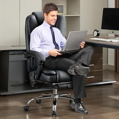 Massage Office Chair with Foot Rest – 500 lbs Capacity, Heated, 6 Vibration Points, Reclining Ergonomic Executive Desk Chair, PU Leather Heated Office Chair - Image 2