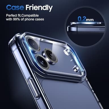 UniqueMe Compatible for 3 Pack iPhone 17 Pro Max Camera Lens Protector - [Drop Protection] [Case Friendly] 9H Tempered Glass Camera Cover Screen [Update New Version] - Glitter Black - Image 6