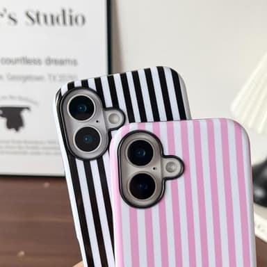 Longlayss Compatible with iPhone 16 Plus Case Cute Aesthetic Striped Phone Case for Women Girl Shockproof Slim TPU and Hard PC Protective Cover (Pink) - Image 3